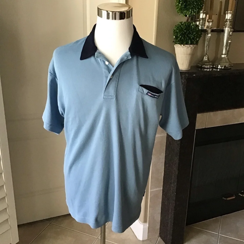 Ralph Lauren Polo Sport Shirt Men’s Large Vintage Blue All Cotton Soft Knit